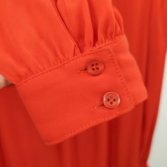 Milly Gathered Tie Neck Silky Long Sleeve Blouse L Red - Picture 8 of 16